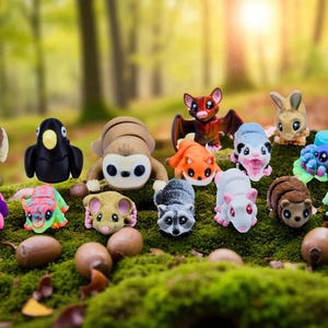 Forest Animal Fidget Toys | 3D Printed Woodland Creatures | Bear Fox Deer Mouse Opossum Snake Lizard Spider Ferret | Sensory | 16-Piece Set image 3