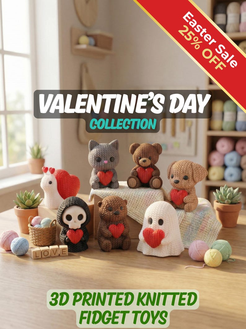 Valentine's Day Collection of Adorable, 3D-printed, Knit Textured Animals image 1