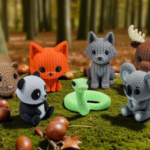 Forest Animal Fidget Toys | 3D Printed Knit-Texture Woodland Creatures | Guinea Pig Koala Moose Panda Wolf | 6-Piece Set image 3