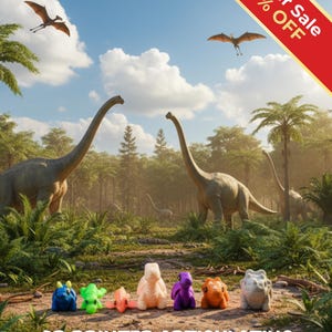 Dinosaur Fidget Toys | 3D Printed Articulated Dinos | Sensory Play | 7-Piece Jurassic Set afbeelding 1