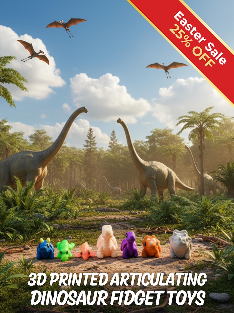Dinosaur Fidget Toys | 3D Printed Articulated Dinos | Sensory Play | 7-Piece Jurassic Set afbeelding 1
