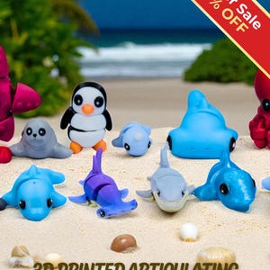Ocean Fidget Toys | 3D Printed Flexible Sea Animals | Shark Dolphin Turtle Whale Octopus Lobster Manatee | Sensory Play | 13-Piece Set image 1