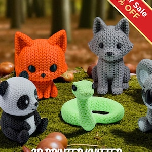 Forest Animal Fidget Toys | 3D Printed Knit-Texture Woodland Creatures | Guinea Pig Koala Moose Panda Wolf | 6-Piece Set image 1