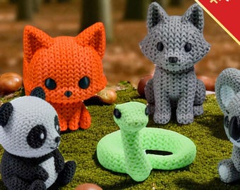 Forest Animal Fidget Toys | 3D Printed Knit-Texture Woodland Creatures | Guinea Pig Koala Moose Panda Wolf | 6-Piece Set
