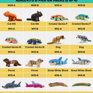 a chart of different types of plastic animals
