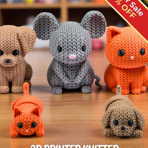Household Animal Fidget Toys | 3D Printed Knit-Texture Cats Dogs and Other Critterz | Sensory Play | 7-Piece Home Set image 1