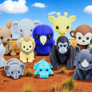 Safari Animal Fidget Toys | 3D Printed Knit-Texture Lion Elephants Croc Giraffe Hippo Rhino Monkey Gorilla | African Animals | 12-Piece Set image 3