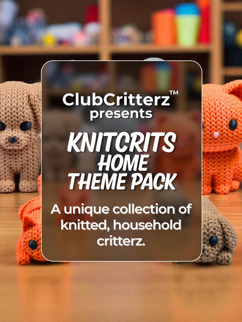 Household Animal Fidget Toys | 3D Printed Knit-Texture Cats Dogs and Other Critterz | Sensory Play | 7-Piece Home Set image 2