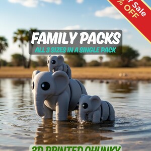 3D Printed Flexi Animal Sets (Family Packs) | 3 Sizes of Same Cute Animal per Pack | Chunky Animal Families image 1