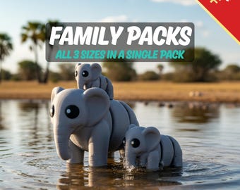 Conjuntos de animales flexibles impresos en 3D (paquetes familiares) / 3 tamaños del mismo animal adorable por paquete / Familias de animales grandes