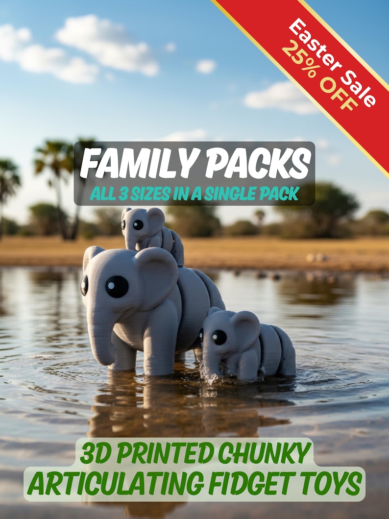 3D Printed Flexi Animal Sets (Family Packs) | 3 Sizes of Same Cute Animal per Pack | Chunky Animal Families image 1
