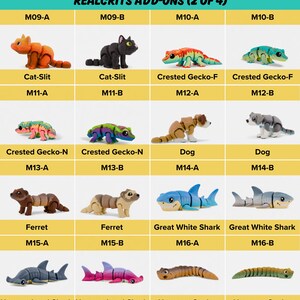 a chart of different types of plastic animals