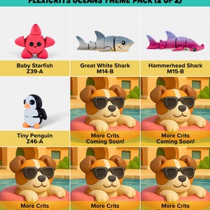 Ocean Fidget Toys | 3D Printed Flexible Sea Animals | Shark Dolphin Turtle Whale Octopus Lobster Manatee | Sensory Play | 13-Piece Set image 5