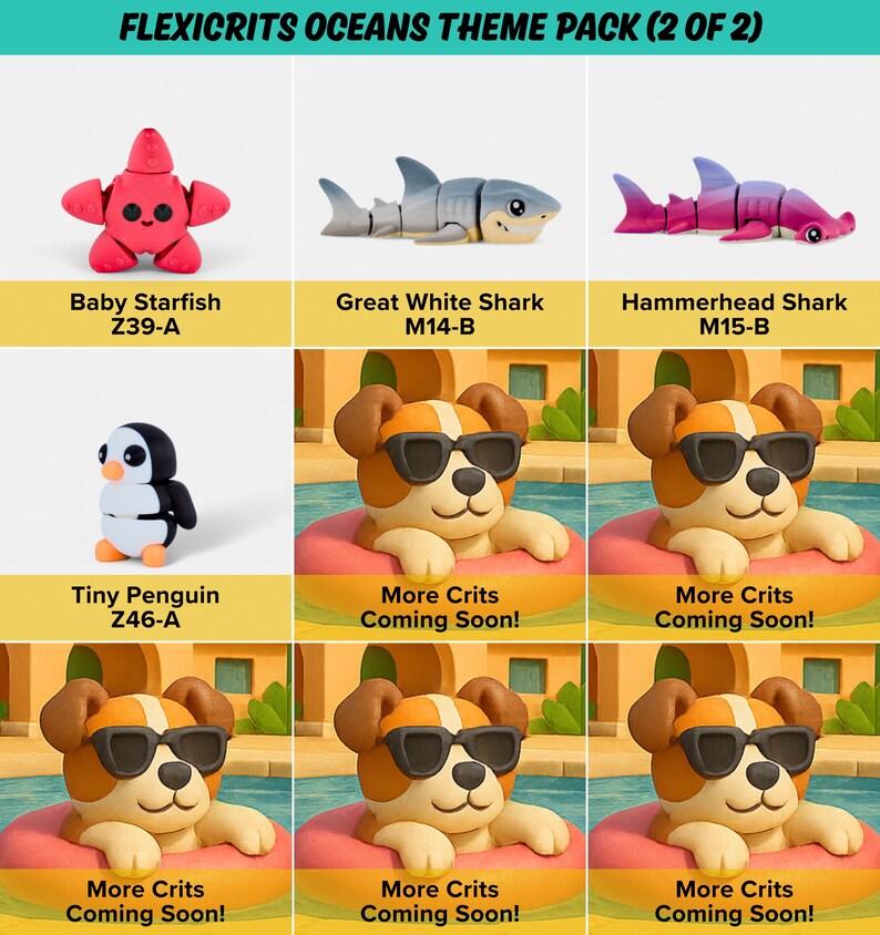 Ocean Fidget Toys | 3D Printed Flexible Sea Animals | Shark Dolphin Turtle Whale Octopus Lobster Manatee | Sensory Play | 13-Piece Set image 5