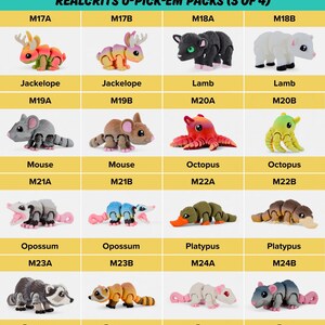 a collection of toy animal figures, including a jaguar, a lamb, a mouse, an octopus, an opossum, a platypus, a raccoon, and a rat.