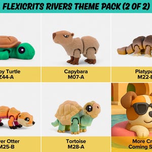 The image is a theme pack of various plush toys, including a turtle, a beaver, a dog, and a river otter, each with different colors and designs.
