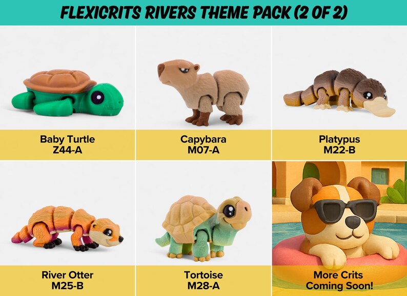 The image is a theme pack of various plush toys, including a turtle, a beaver, a dog, and a river otter, each with different colors and designs.