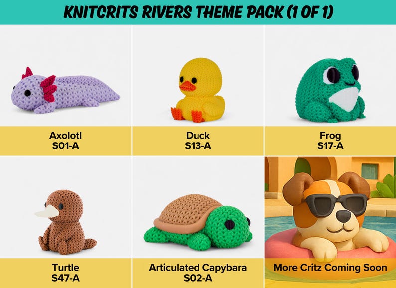 River Animal Fidget Toys | 3D Printed Knit-Textured | Axolotl Frog Duck Turtle Otter | Aquatic Fun | Sensory Play | 5-Piece Set image 4