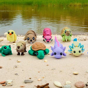 River Animal Fidget Toys | 3D Printed Beaver Axolotl Frog Duck Turtle Otter Platypus Tortoise | Aquatic Fun | Sensory Play | 11-Piece Set afbeelding 3