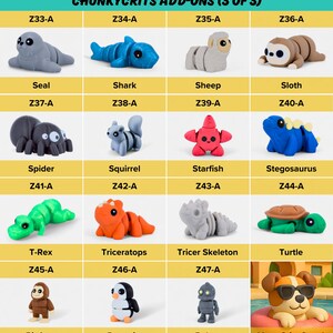 a collection of various animal-themed plush toys and figurines, including seals, sharks, sheep, sloths, spiders, squirrels, starfish, stegosaurus, turtles, foxes, and penguins.
