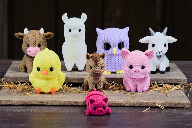Barnyard Fidget Toys | 3D Printed Knit-Textured Farm Animals | Cow Alpaca Owl Pigs Chicken Horse Goat | Sensory Play | 8-Piece Collection image 3