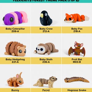 a collection of nine different animal figurines, each with unique features and designs, arranged in a 3x3 grid.