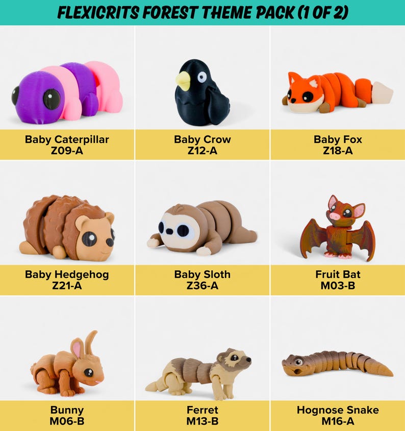 a collection of nine different animal figurines, each with unique features and designs, arranged in a 3x3 grid.