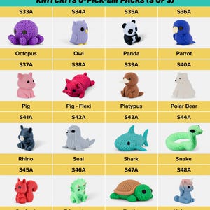 a chart of knitted items that include animals