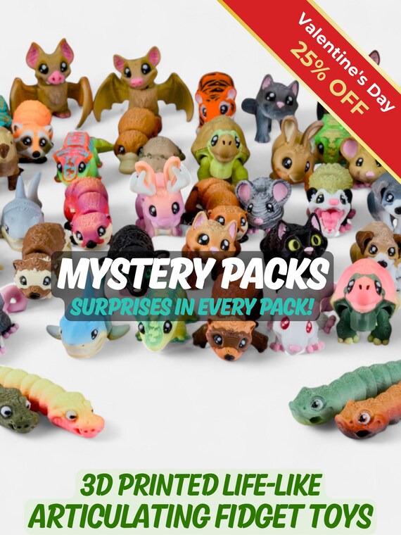 Realistic Fidget Toy Mystery Pack | Lifelike 3D Printed Animals | Surprise Bundle Pocket Pets