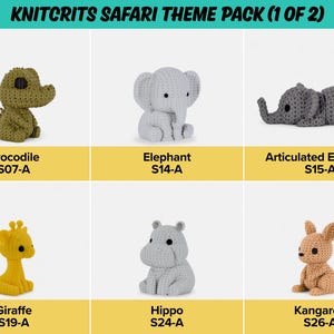 Crocodile, Elephant, Articulated Elephant, Giraffe, Hippo, Kangaroo