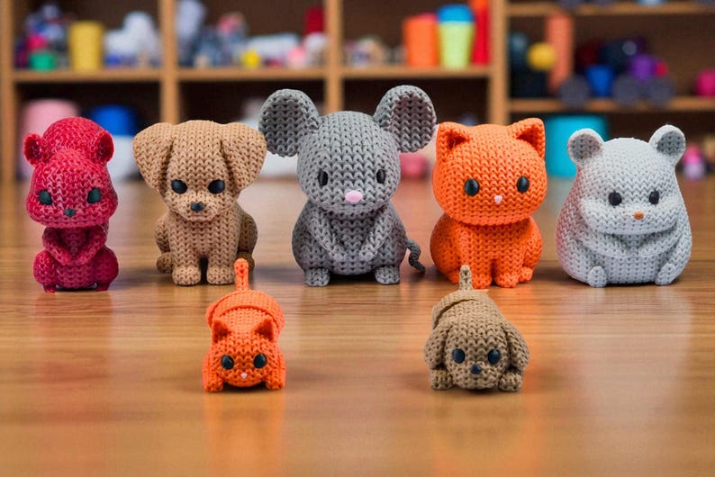 Household Animal Fidget Toys | 3D Printed Knit-Texture Cats Dogs and Other Critterz | Sensory Play | 7-Piece Home Set image 3