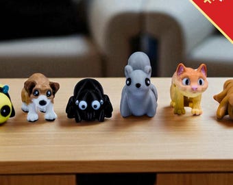 Household Animal Fidget Toys | 3D Printed Flexible Cats Dogs and Other Critterz | Household Animals | Sensory Play | 8-Piece Home Set