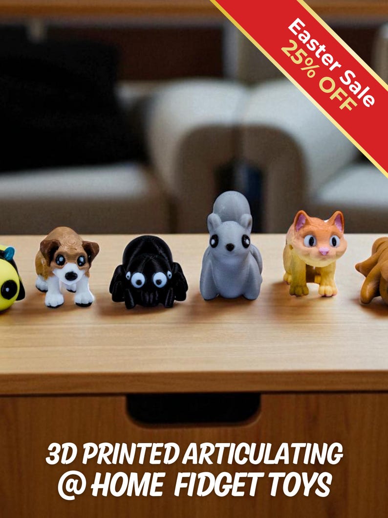 Household Animal Fidget Toys | 3D Printed Flexible Cats Dogs and Other Critterz | Household Animals | Sensory Play | 8-Piece Home Set image 1