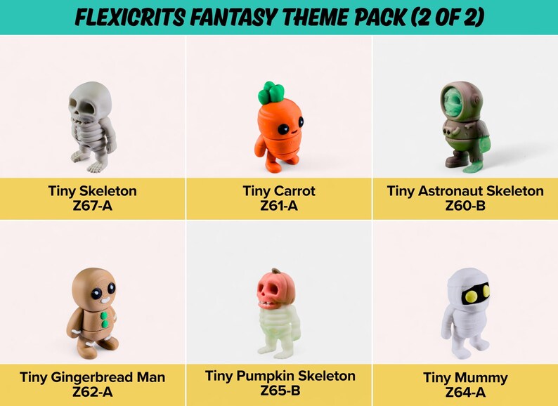 Fantasy Fidget Toys | 3D Printed Loch Ness Vampire Jackalope Yeti Mummies Skeletons | Sensory Play | 6-Piece Magical Collection image 5