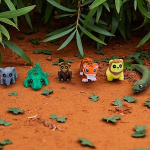 Safari Animal Fidget Toys | 3D Printed Articulated Lion Elephant Crocodile Monkey Python Tiger | African Animals | Sensory | 6-Piece Set image 3