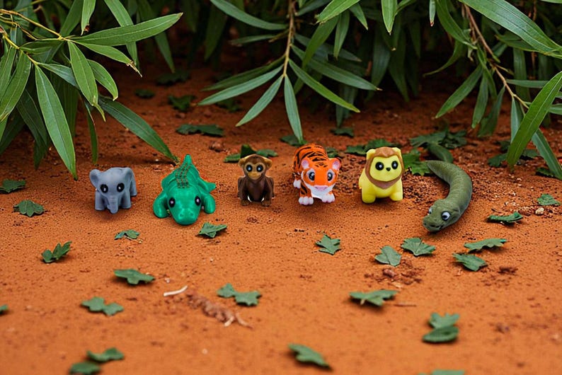 Safari Animal Fidget Toys | 3D Printed Articulated Lion Elephant Crocodile Monkey Python Tiger | African Animals | Sensory | 6-Piece Set image 3