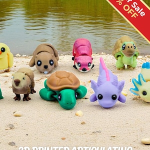 River Animal Fidget Toys | 3D Printed Beaver Axolotl Frog Duck Turtle Otter Platypus Tortoise | Aquatic Fun | Sensory Play | 11-Piece Set afbeelding 1