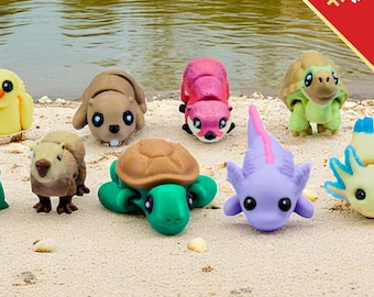River Animal Fidget Toys | 3D Printed Beaver Axolotl Frog Duck Turtle Otter Platypus Tortoise | Aquatic Fun | Sensory Play | 11-Piece Set