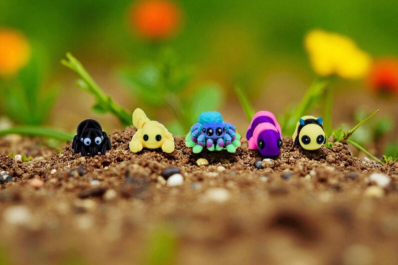 Insect and Arachnid Fidget Toys | 3D Printed Flexible Bee Caterpillar Scorpion Spiders | Articulated Creatures | Sensory Play | 5-Piece Set image 3
