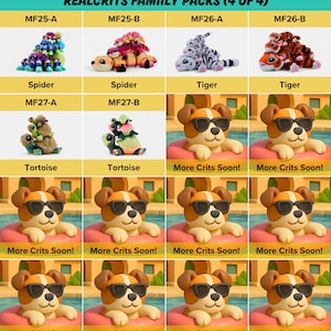 The image is a collage of four images, each featuring a different stuffed animal character, including a dog, a cat, a spider, and a tiger. The stuffed animals are wearing sunglasses and are arranged in a grid-like pattern.