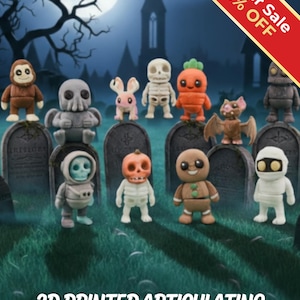 Fantasy Fidget Toys | 3D Printed Loch Ness Vampire Jackalope Yeti Mummies Skeletons | Sensory Play | 6-Piece Magical Collection image 1