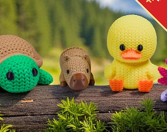 River Animal Fidget Toys | 3D Printed Knit-Textured | Axolotl Frog Duck Turtle Otter | Aquatic Fun | Sensory Play | 5-Piece Set