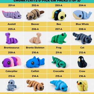 a collection of toy animals, including insects, amphibians, reptiles, and mammals, arranged in a grid format.