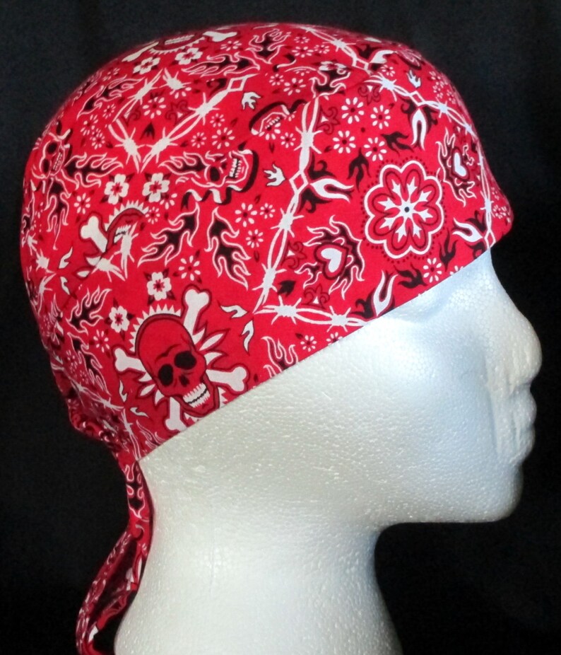 Red Bandana with Skulls Chemo Cap Skull Cap Helmet Liner Etsy