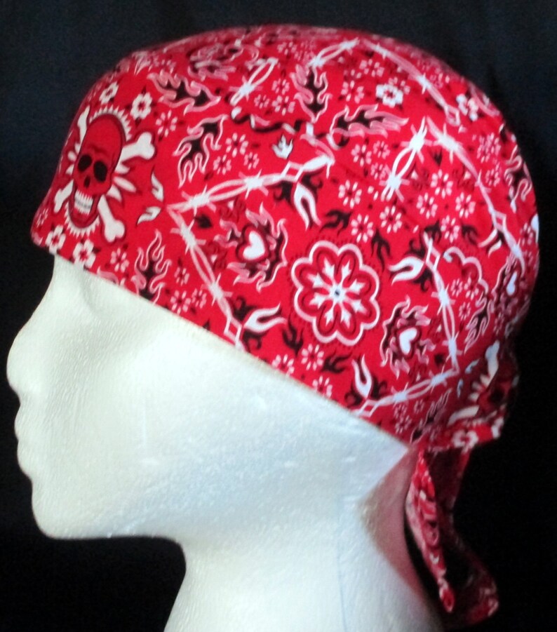 Red Bandana with Skulls Chemo Cap Skull Cap Helmet Liner Etsy