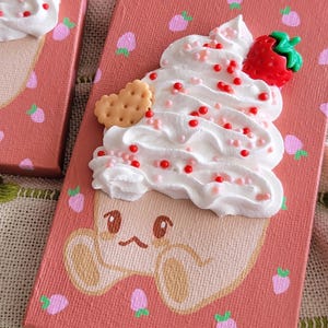 Strawberry Shortcake Lad Mini Canvas - Acrylic Mixed Media Painting - Dopamine Decor Wall Art