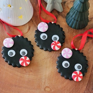 Soot Sprite with Peppermints Clay Ornament