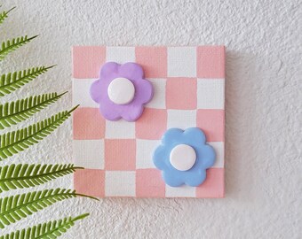 Y2K Flowers Checkered Mini Canvas