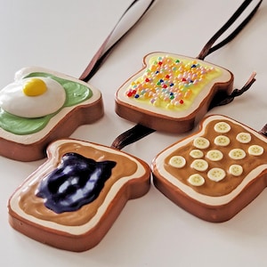 Polymer Clay Toast Christmas Ornament – PB Banana, Avocado Egg, Fairy Bread, PB&J - Dopamine Decor