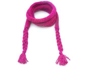 Summer Fruits Spaghetti Scarf - Bright Pink Little Scarf - Juicy Pink Thin Scarves / Skinny scarf for all seasons - pink scarf all weather